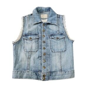 Current/Elliott The Sleeveless Snap Jacket Light Wash Denim Vest Size 1 US 4